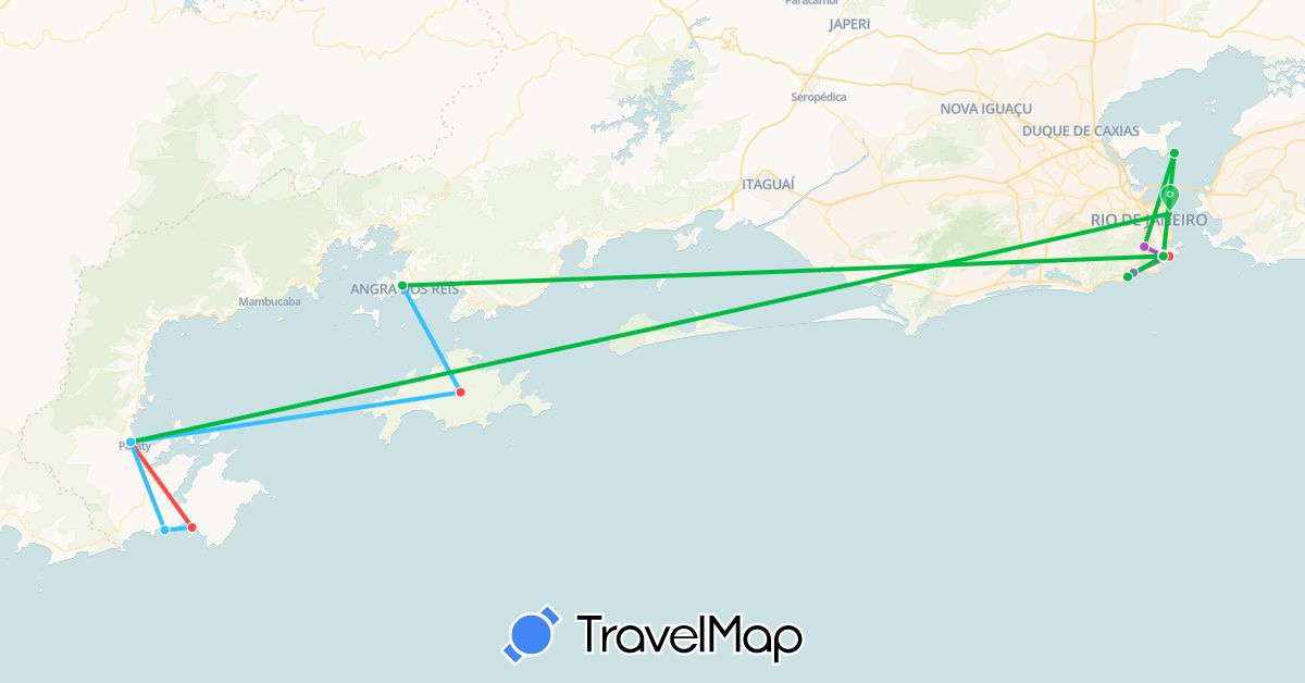 TravelMap itinerary: bus, plane, cycling, train, hiking, boat in Brazil (South America)